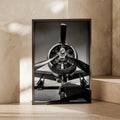 Vintage Propeller Aeroplane Black White Poster, Radial Engine Aircraft Wall Art Print
