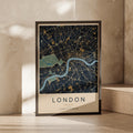 London City Map Poster, Navy Blue Gold Wall Art, River Thames Print, England Gift