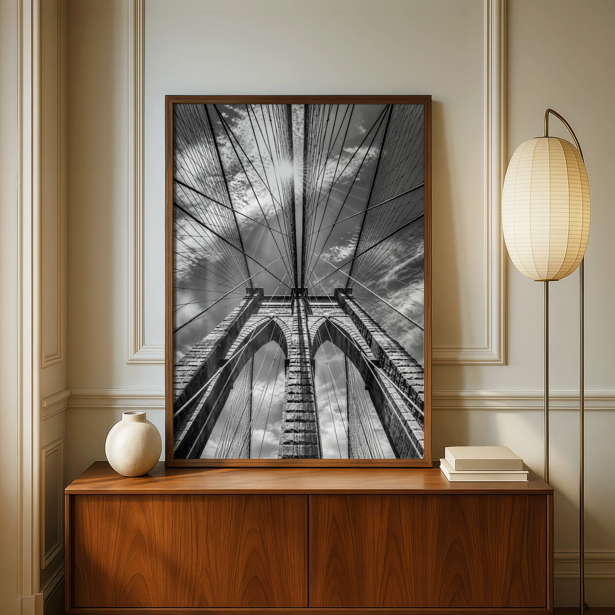 Brooklyn Bridge Black and White Poster, New York Architecture Wall Art Print