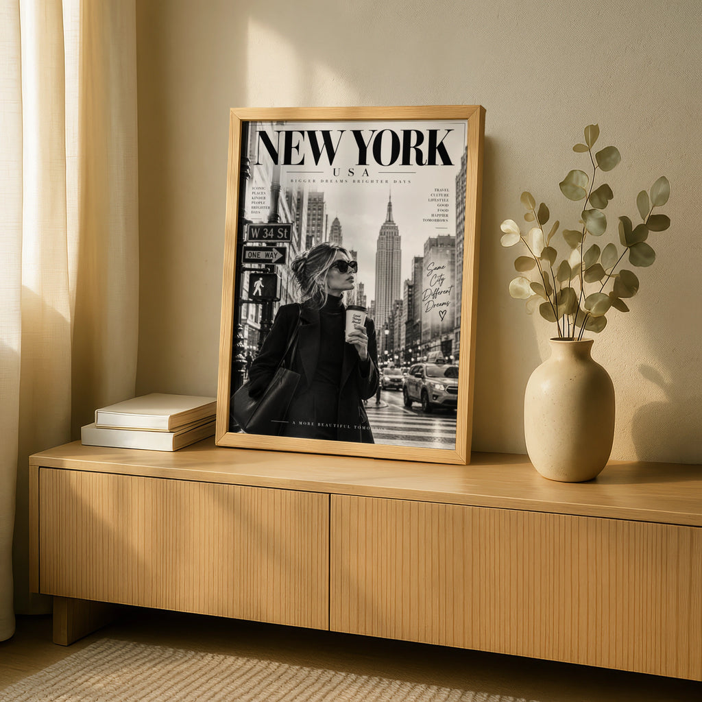 New York City Magazine Style Poster, Chic NYC Wall Art, Black White Fashion Print