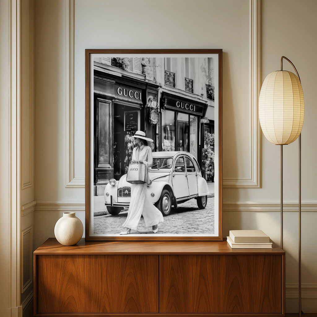Paris Fashion Poster, Luxury Shopping Wall Art, Black White Chic Street Print