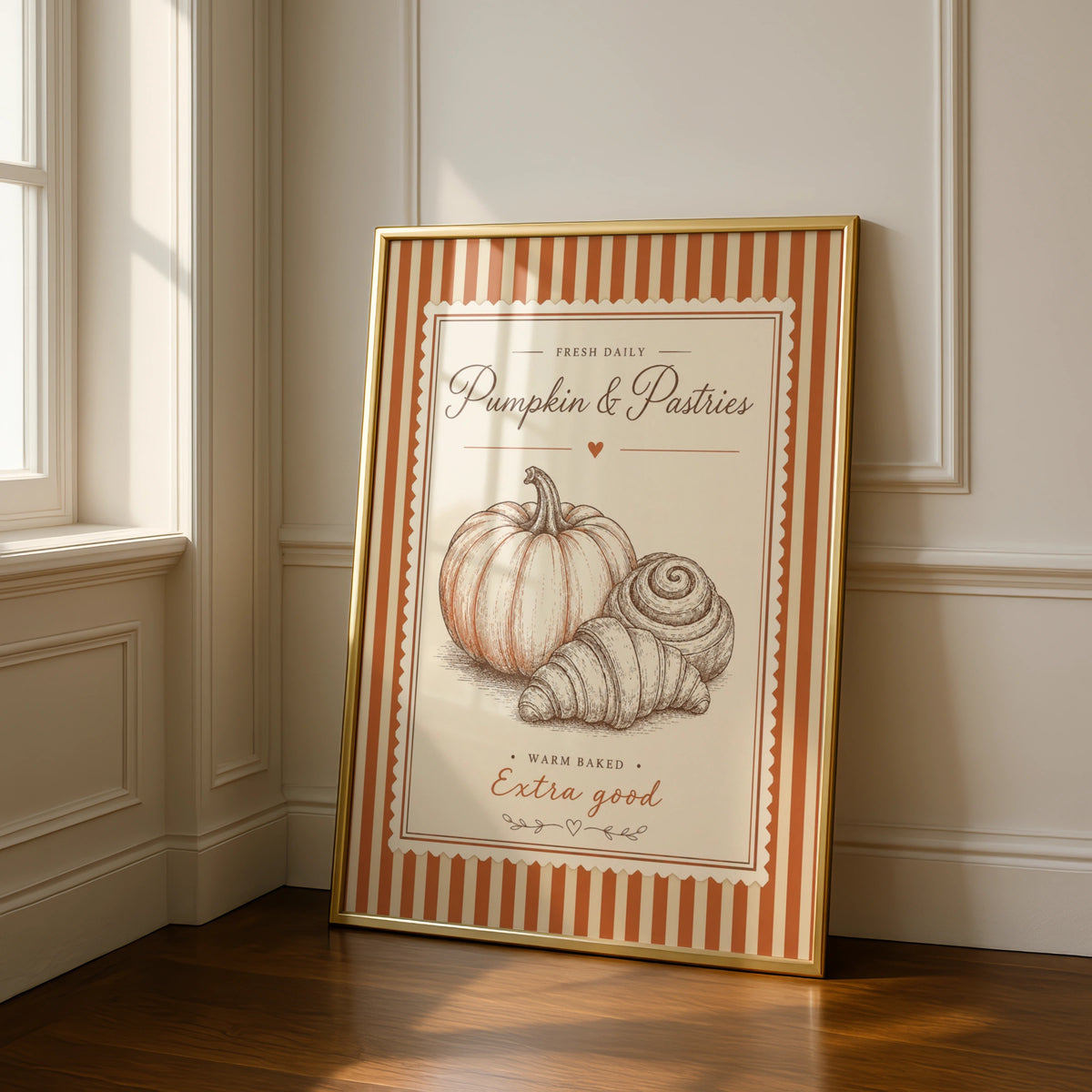 Pumpkin Pastries Vintage Bakery Poster, Autumn Kitchen Wall Art, Retro Food Print