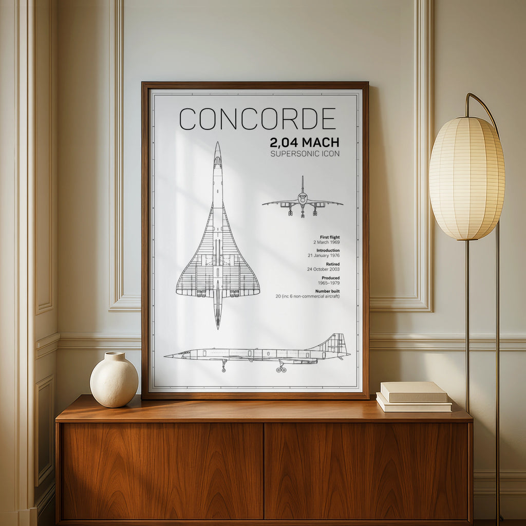 Concorde Blueprint Poster, Supersonic Aircraft Print, Aviation Wall Art Gift