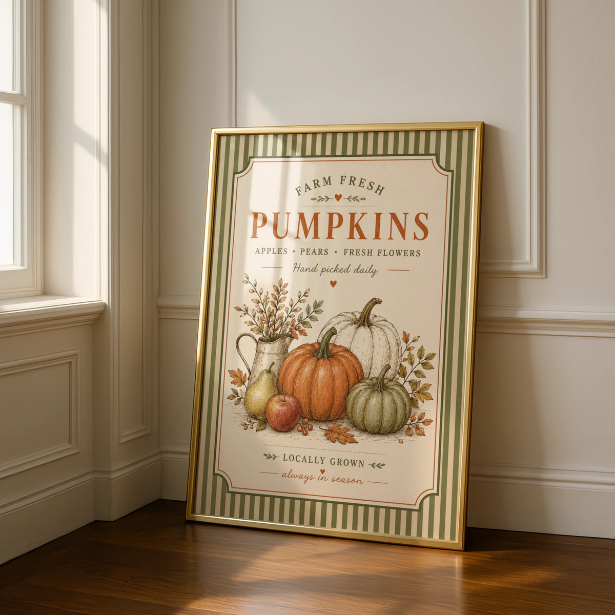 Farm Fresh Pumpkins Vintage Poster, Autumn Harvest Wall Art, Farmhouse Kitchen Print