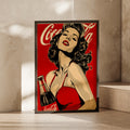 Retro Pin-Up Girl Poster, Vintage Cola Ad Style Wall Art, Red Pop Art Print