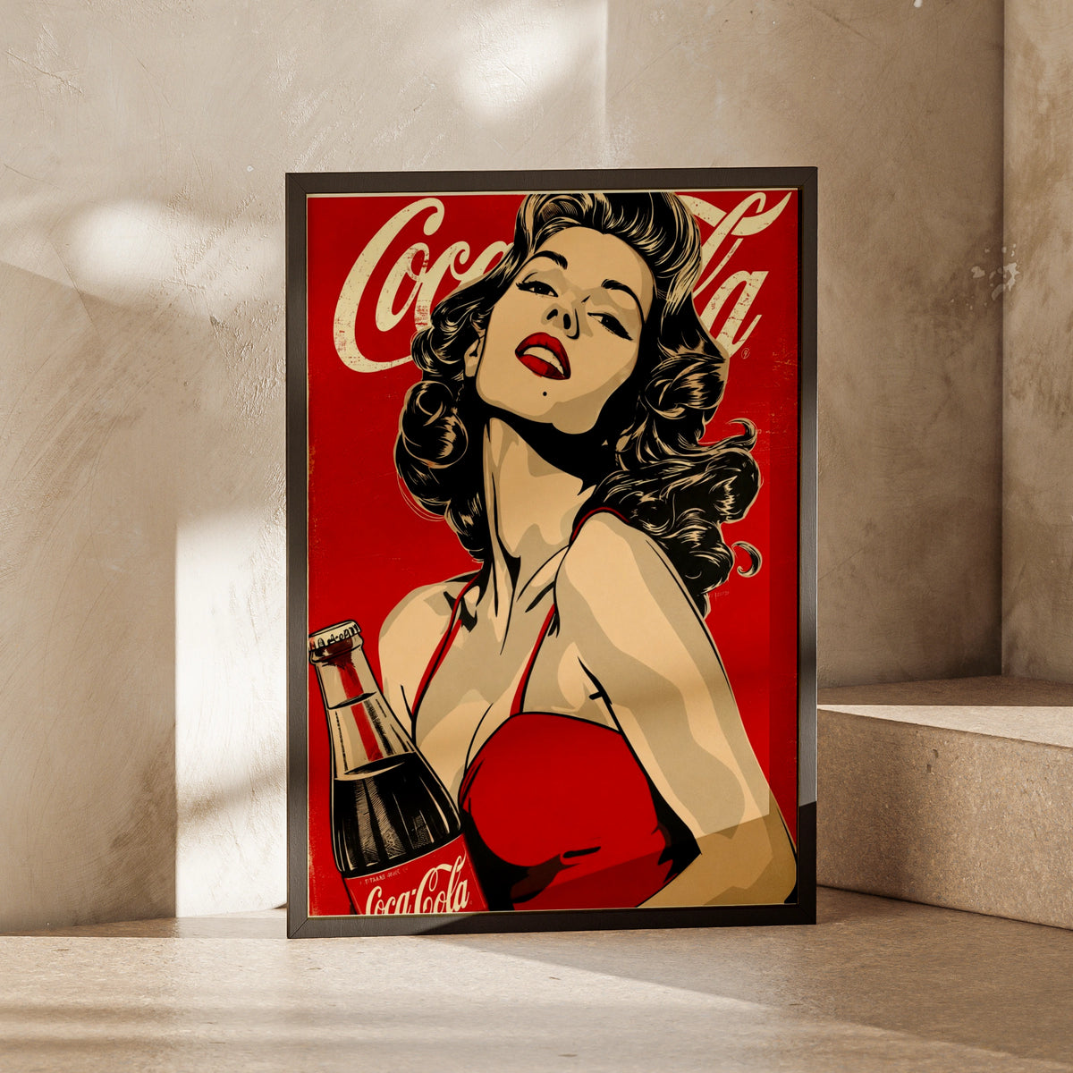 Retro Pin-Up Girl Poster, Vintage Cola Ad Style Wall Art, Red Pop Art Print