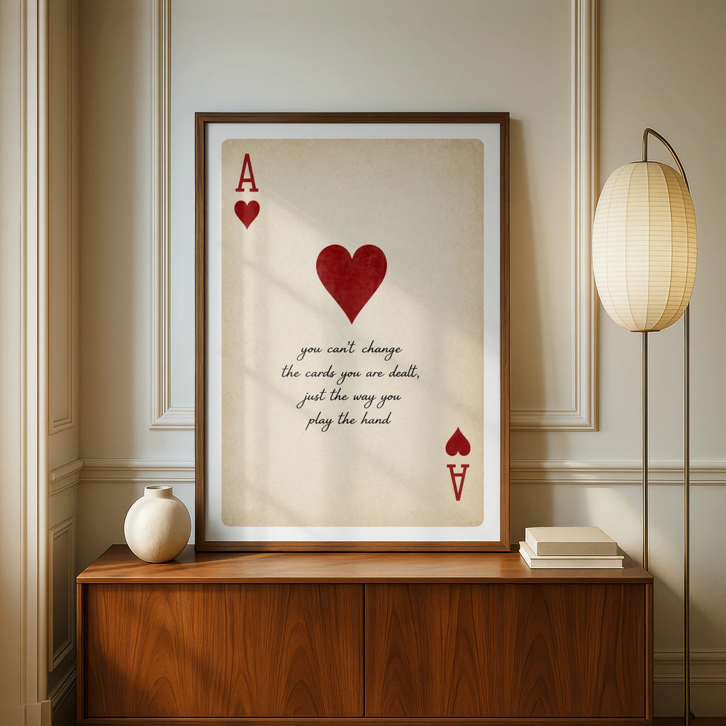 Ace of Hearts Playing Card Quote Poster, Vintage Card Wall Art Print, Mancave