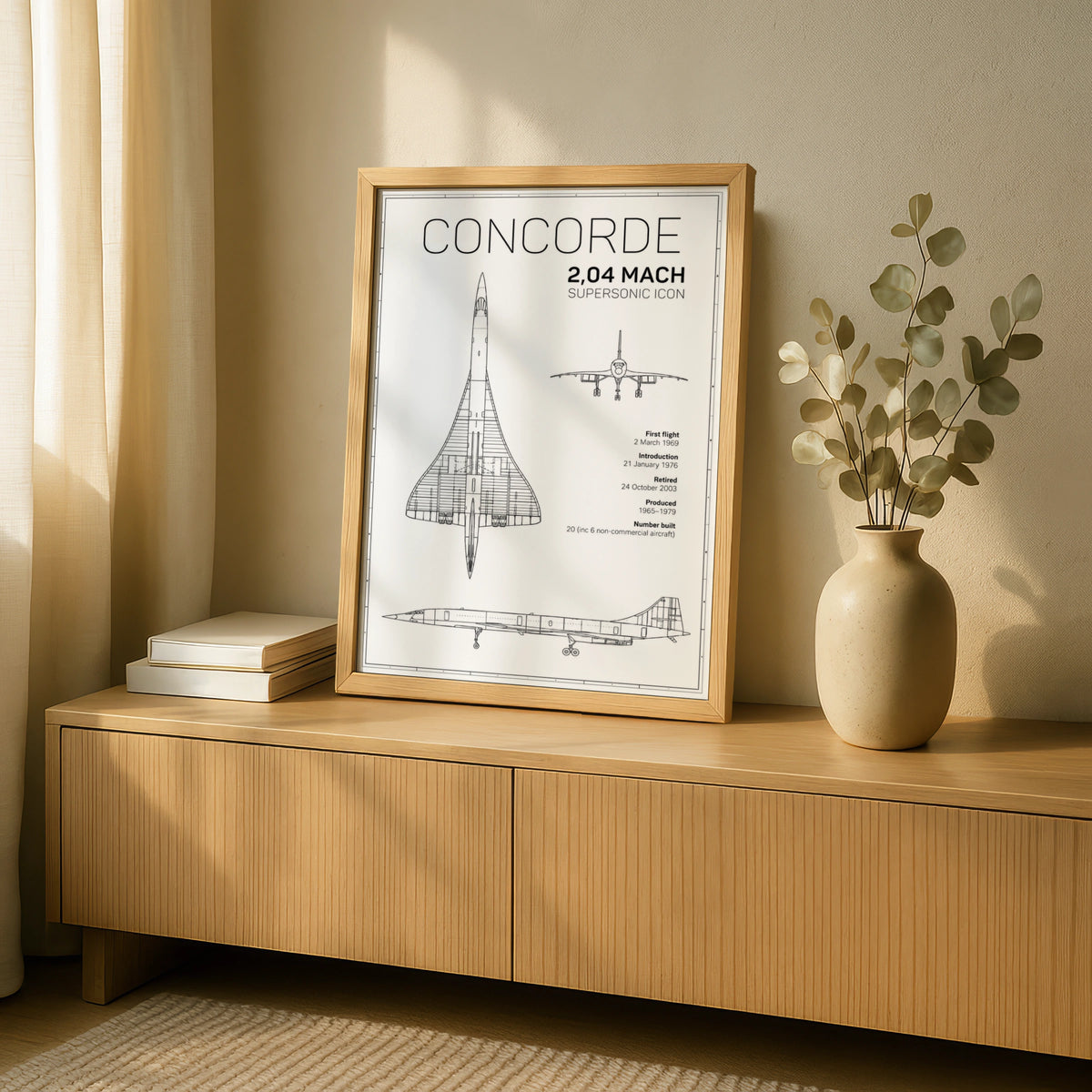 Concorde Blueprint Poster, Supersonic Aircraft Print, Aviation Wall Art Gift