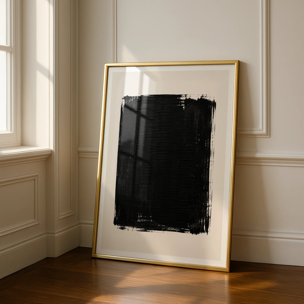 Black Abstract Brushstroke Poster, Minimalist Wall Art, Ink Square Print, Modern Decor