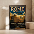 Rome Italy Vintage Travel Poster, Retro Colosseum Wall Art, Italian Print