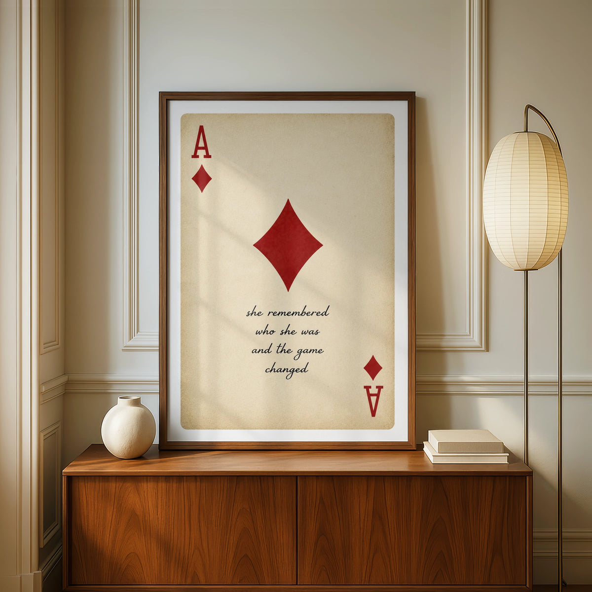 Ace of Diamonds Playing Card Quote Poster, She Remembered Who She Was Wall Art