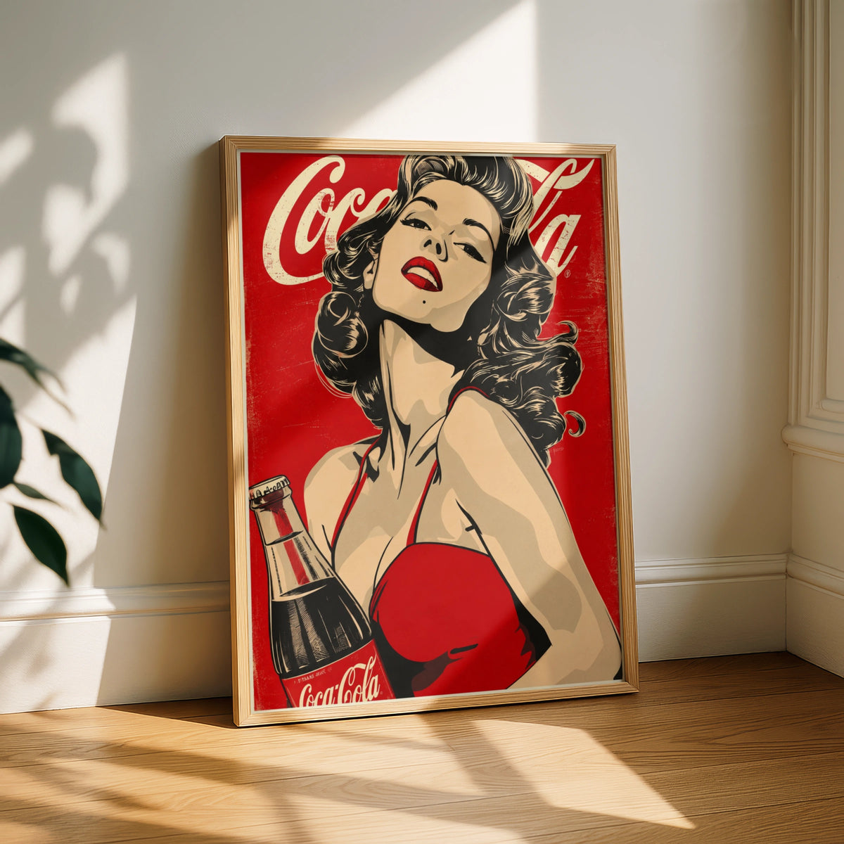 Retro Pin-Up Girl Poster, Vintage Cola Ad Style Wall Art, Red Pop Art Print