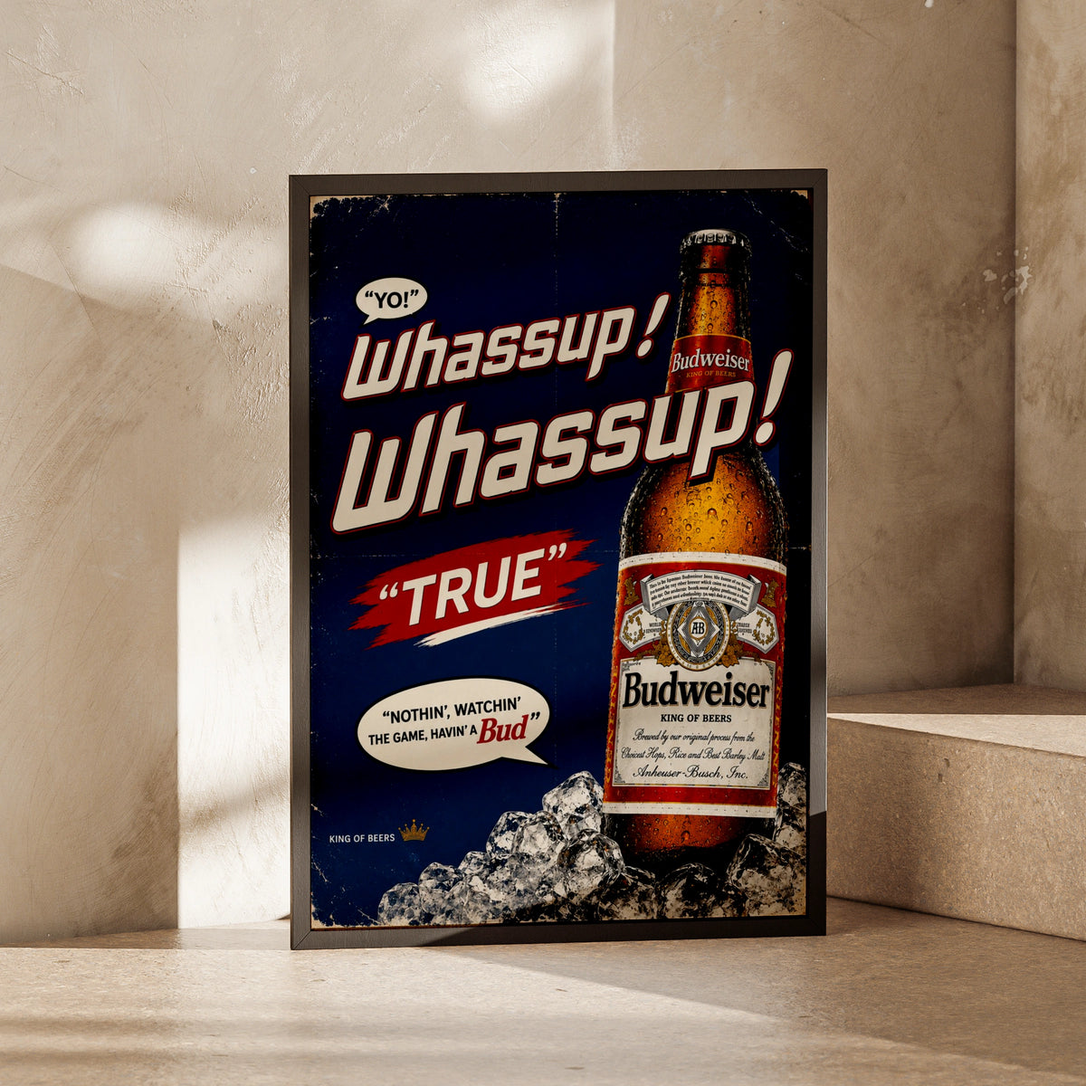 Whassup Budweiser Beer Retro Poster, Vintage Bar Wall Art, Man Cave Print