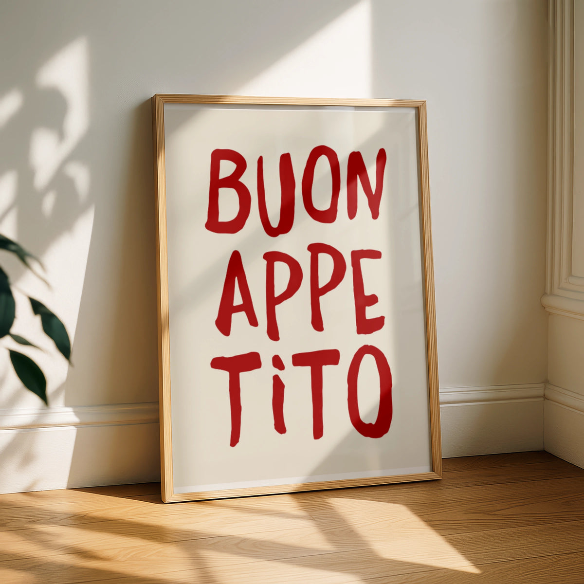 Buon Appetito Poster, Italian Kitchen Wall Art, Red Cream Typography Print