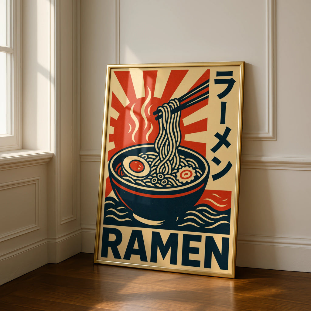 Ramen Poster, Japanese Food Wall Art, Retro Propaganda Style Print, Kitchen Decor