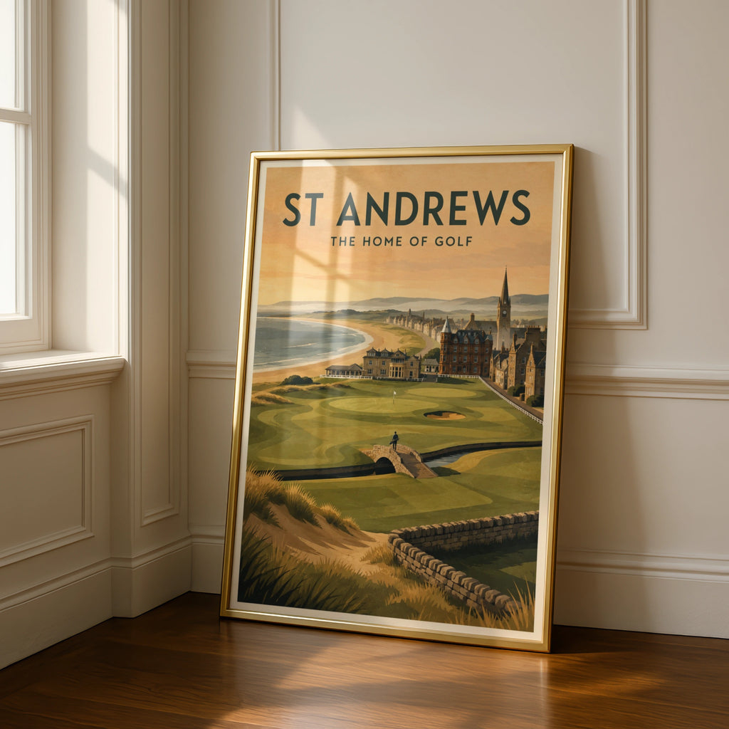 St Andrews Golf Poster, Home of Golf Print, Scotland Travel Wall Art, Vintage Style