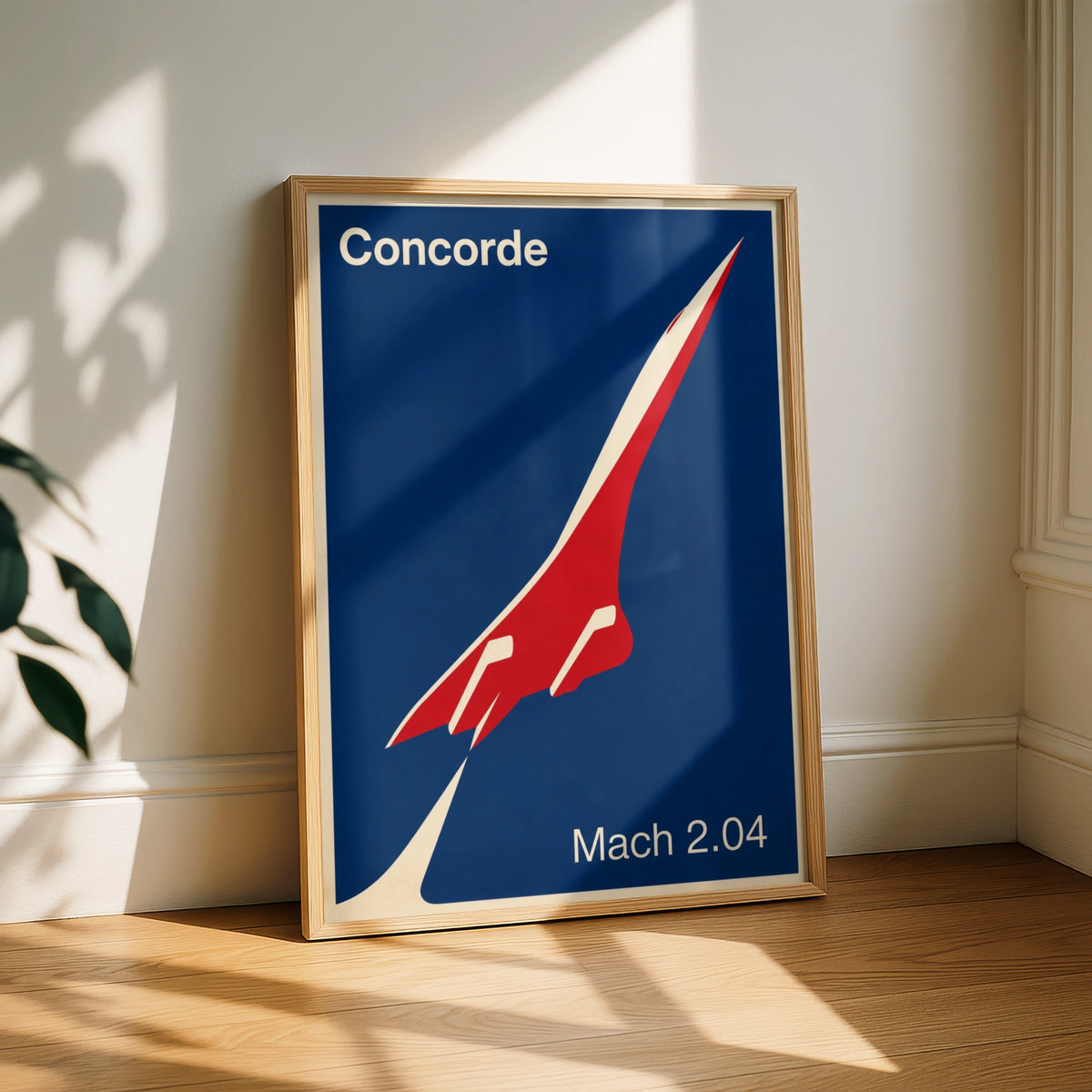 Concorde Poster, Supersonic Jet Aviation Wall Art, Mach 2 Blue Red Retro Print
