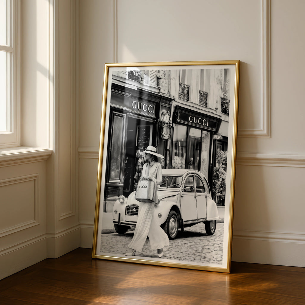 Paris Fashion Poster, Luxury Shopping Wall Art, Black White Chic Street Print
