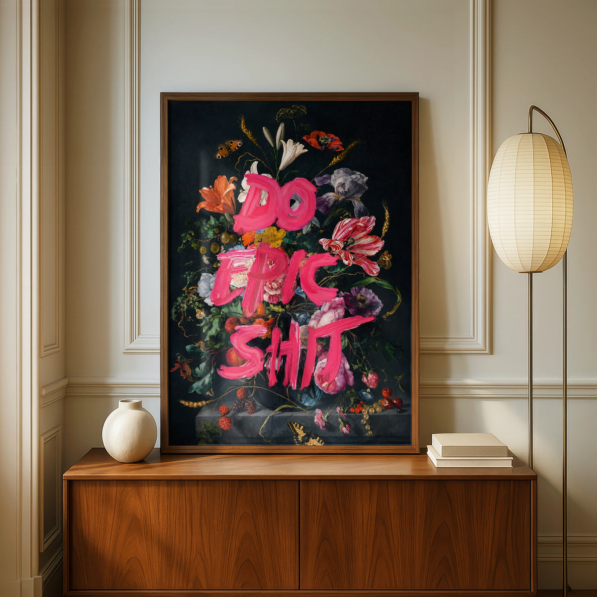 Do Epic Shit Floral Poster, Dutch Masters Botanical Wall Art, Bold Pink Quote Print