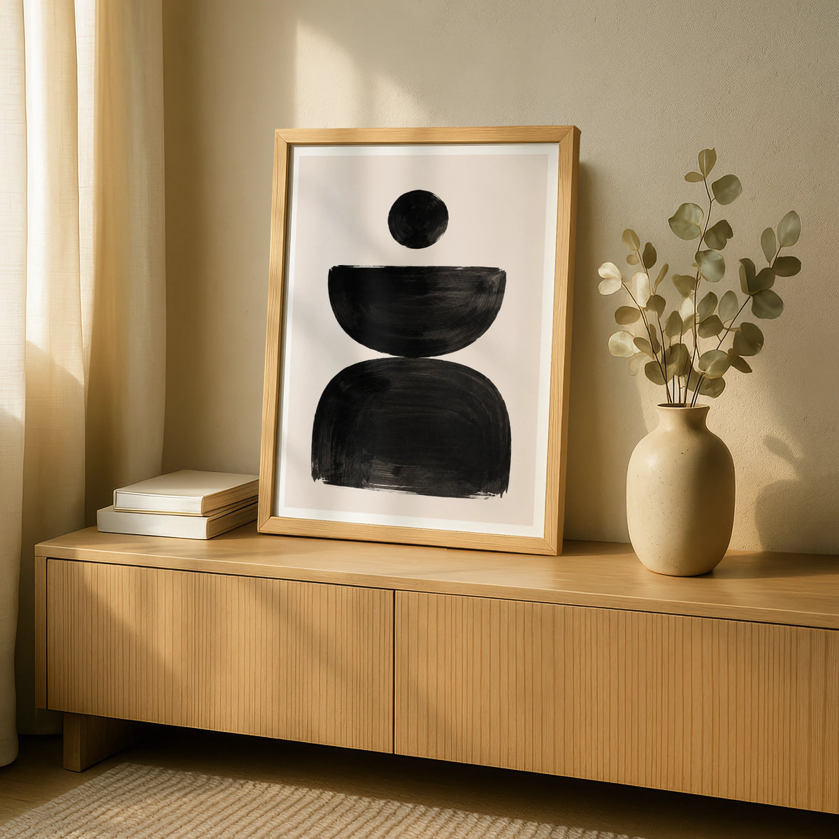 Abstract Shape Poster, Black Beige Minimalist Wall Art, Geometric Balance Print