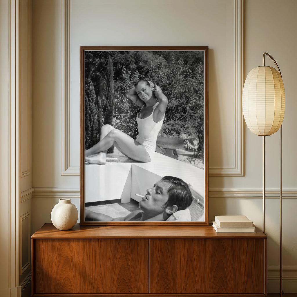 Romy Schneider Alain Delon Poster, Vintage Black and White Celebrity Wall Art Print