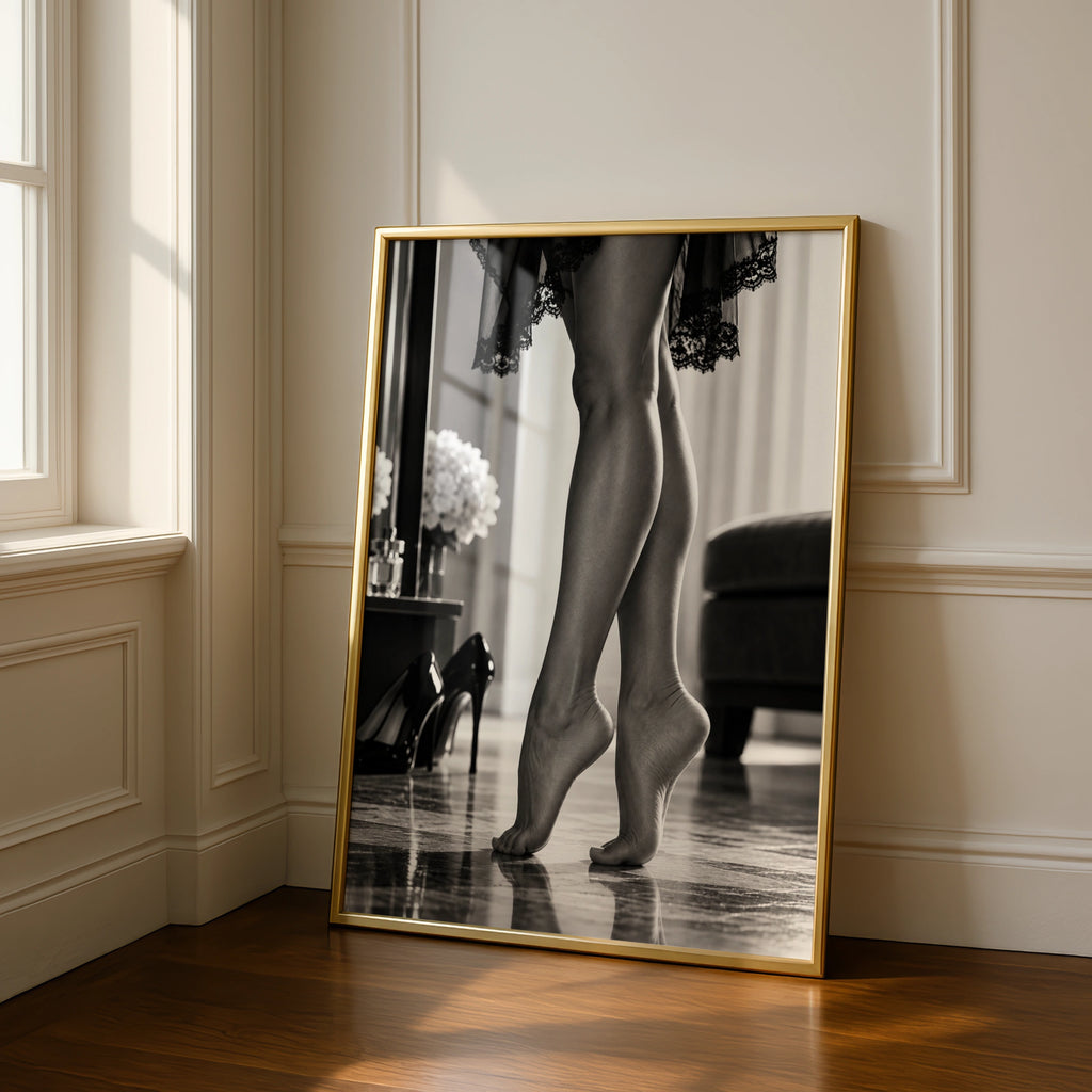 Elegant Legs Black and White Boudoir Art Print, Feminine Figure Poster, Glamour Wall Art