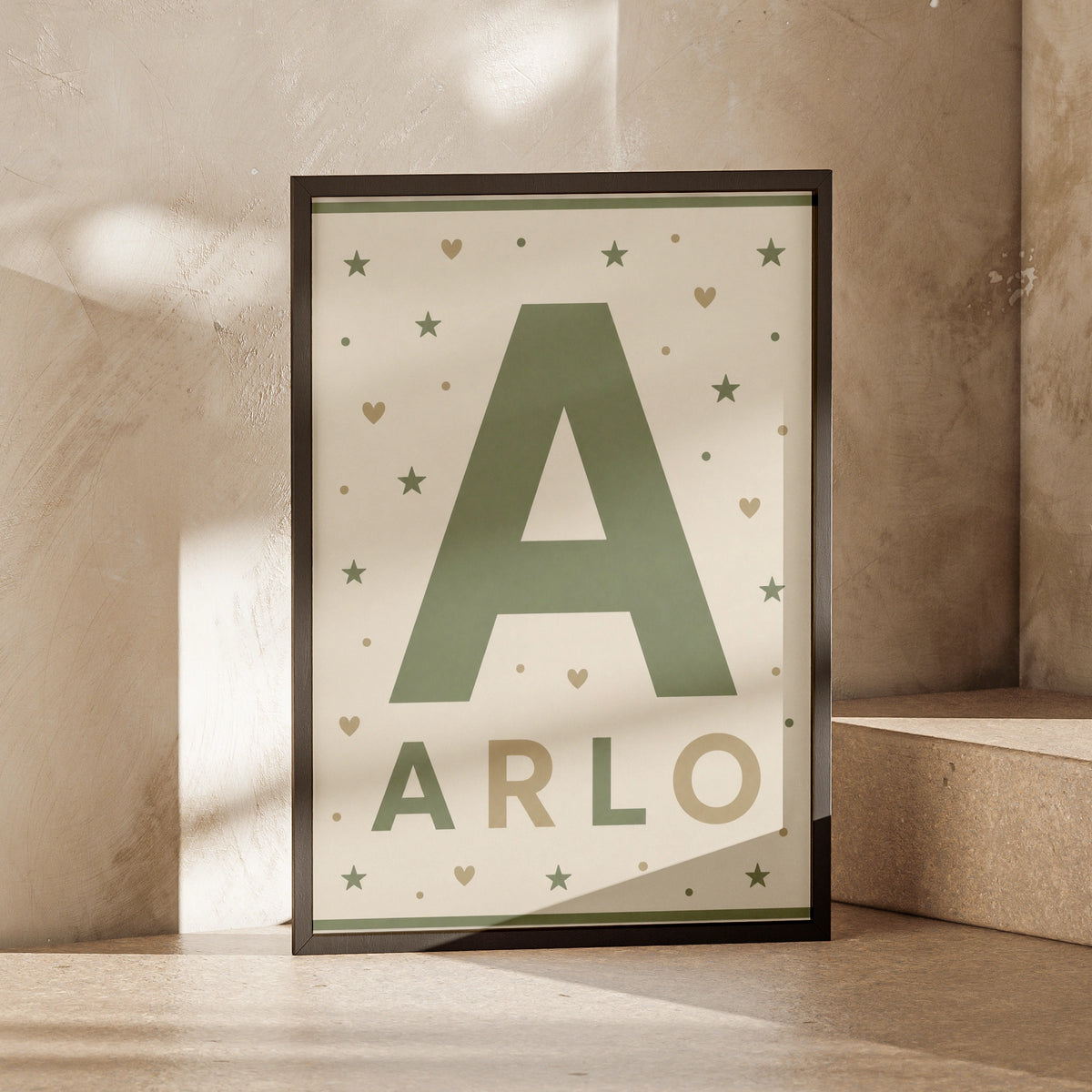 Personalized Name Print, Boys Nursery Wall Art, Initial Letter  Poster, Sage Green Kids Decor
