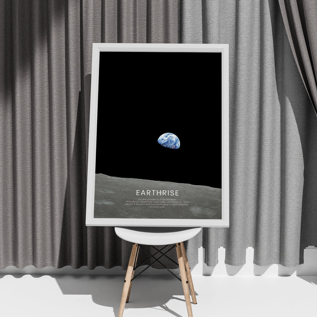Earthrise Apollo 8 Space Poster, NASA Moon Photography Wall Art, Astronomy Print