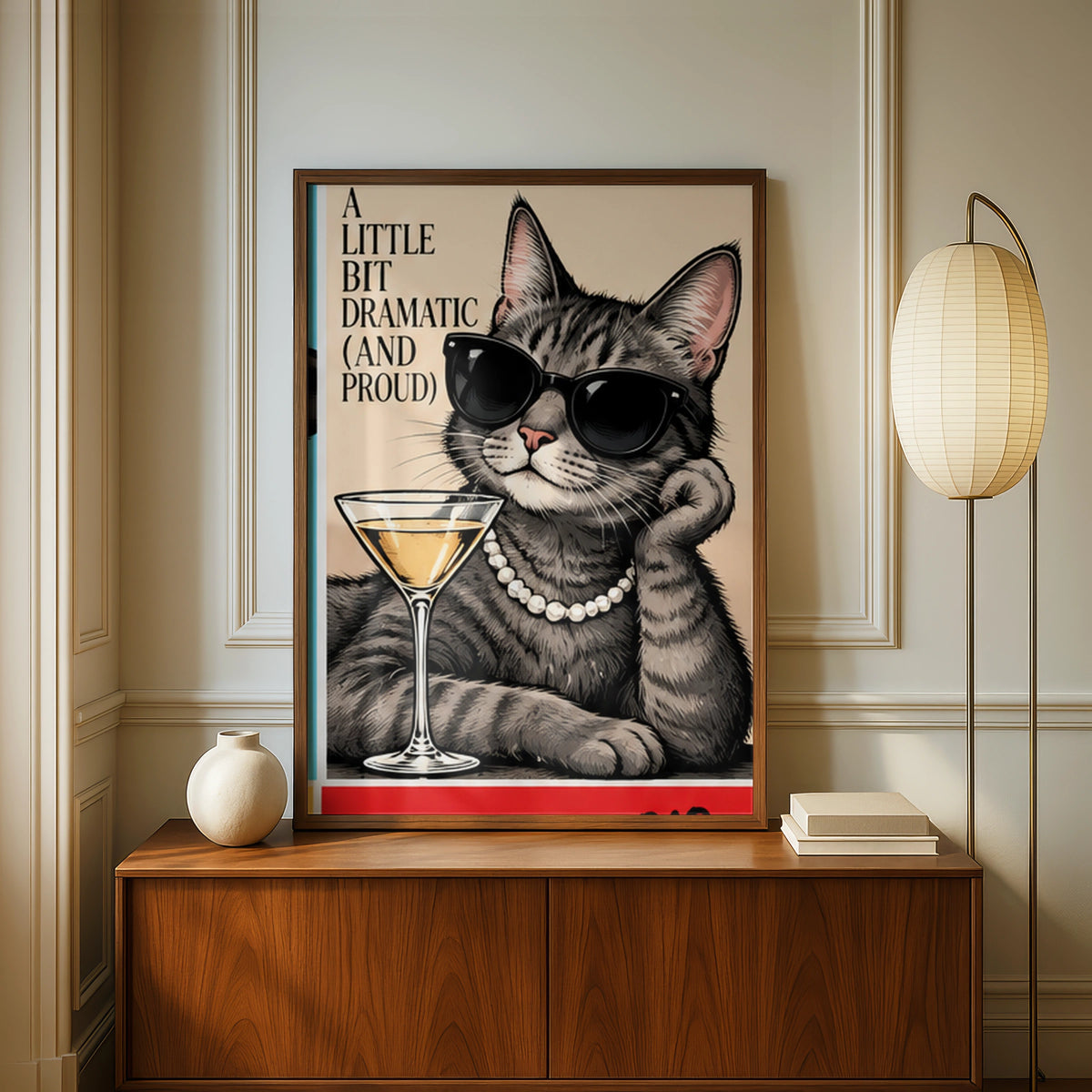 Funny Cat Poster, A Little Bit Dramatic Quote Print, Sassy Tabby Cat Wall Art Gift