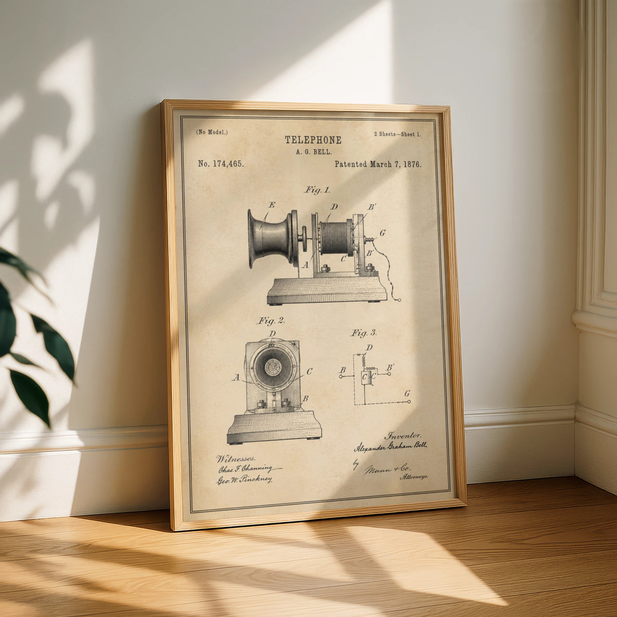 Alexander Graham Bell Telephone Patent Print, Vintage 1876 Invention Poster Wall Art