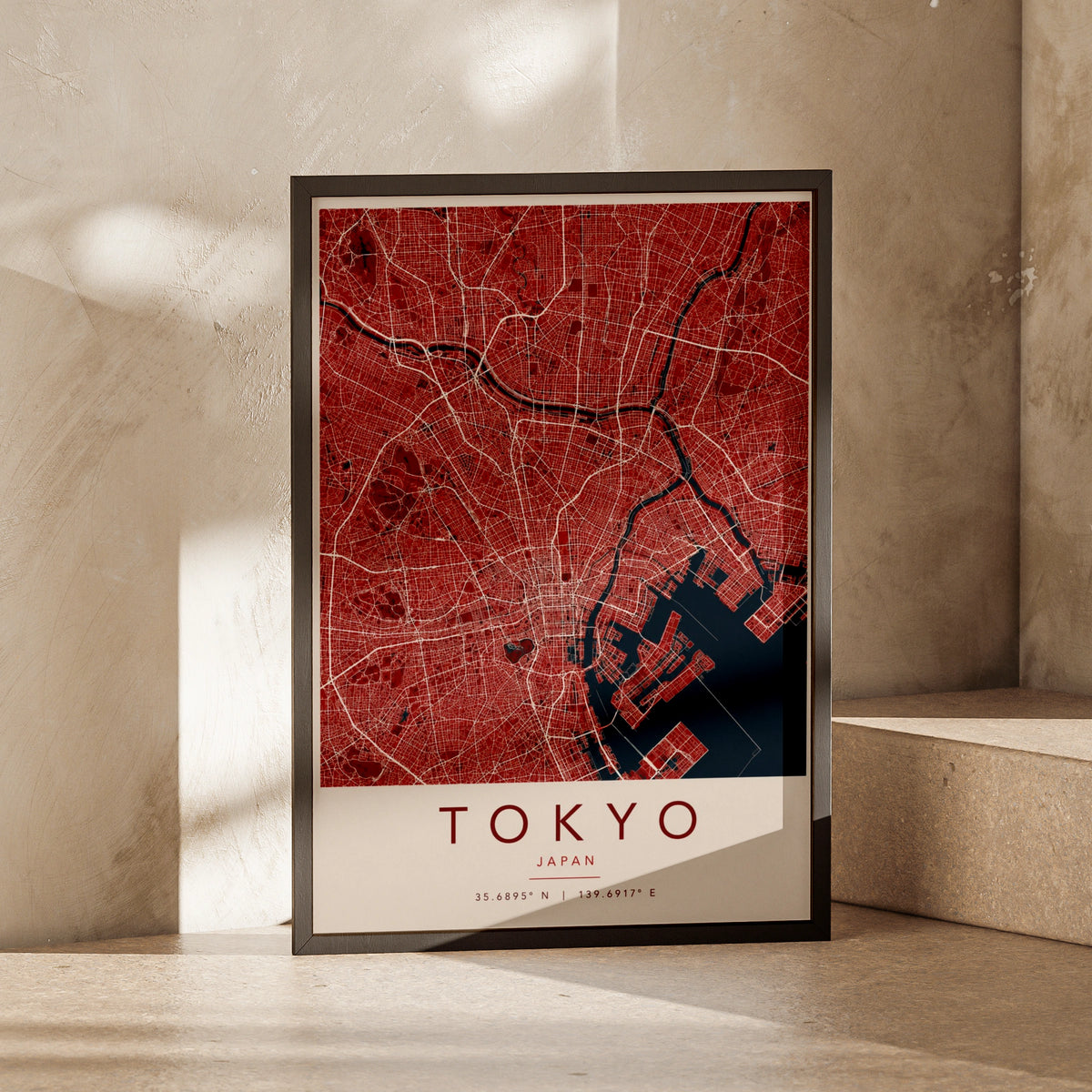 Tokyo Map Poster, Japan City Street Map Print, Red Navy Wall Art, Travel Gift
