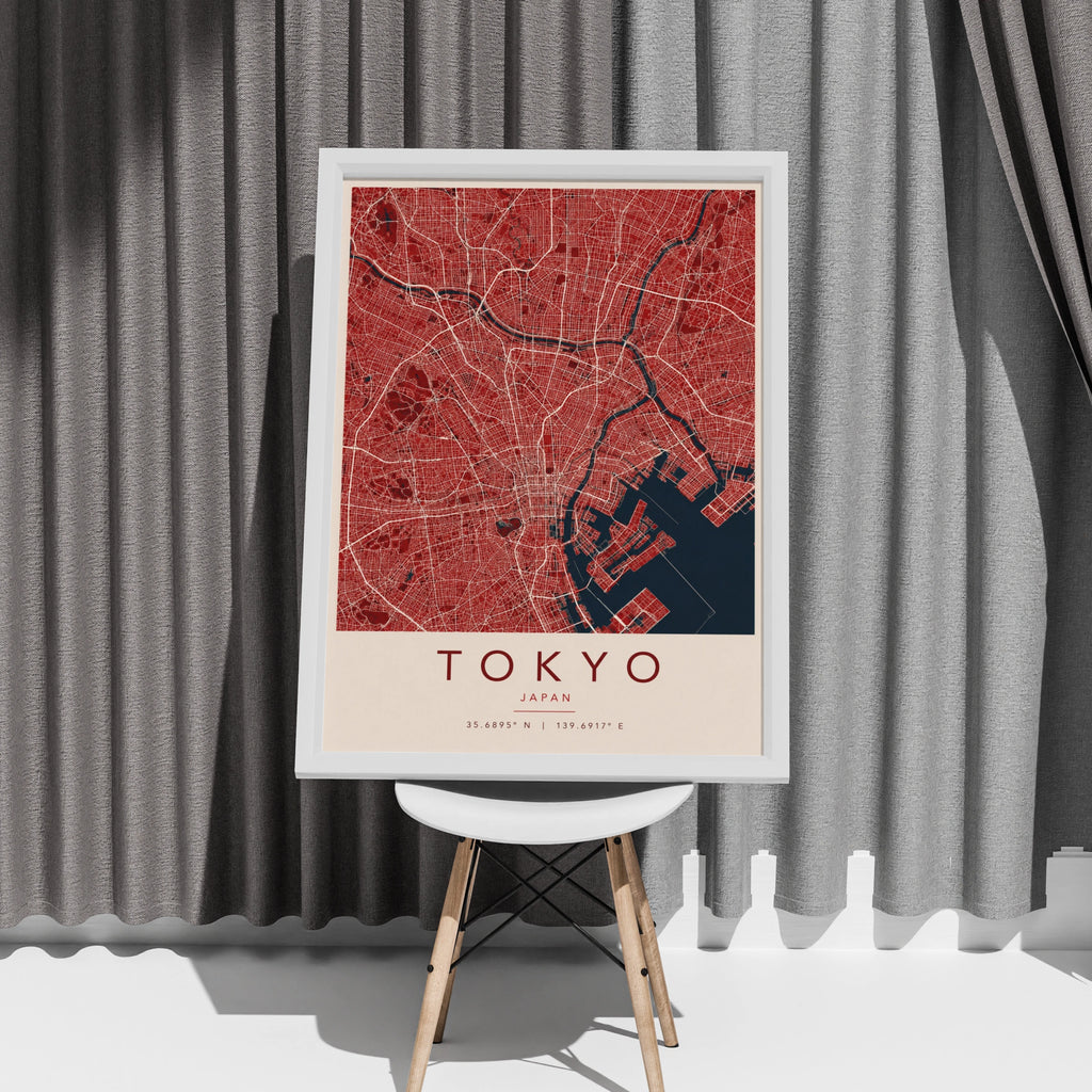 Tokyo Map Poster, Japan City Street Map Print, Red Navy Wall Art, Travel Gift