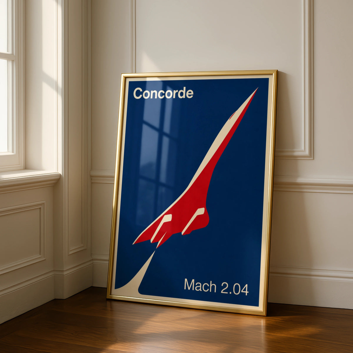 Concorde Poster, Supersonic Jet Aviation Wall Art, Mach 2 Blue Red Retro Print