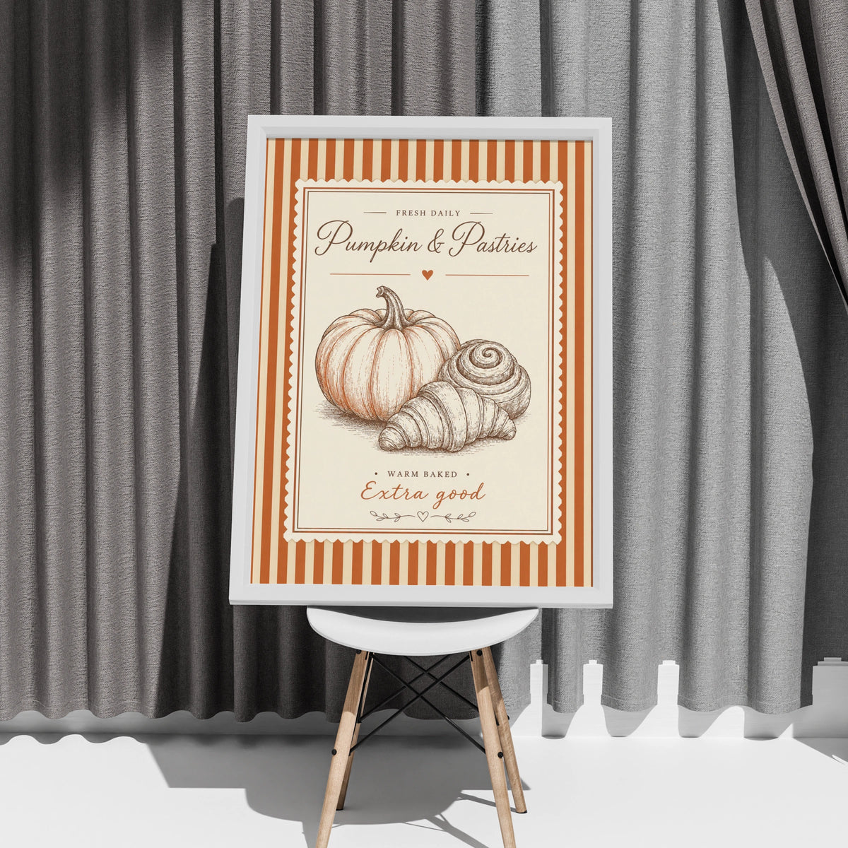 Pumpkin Pastries Vintage Bakery Poster, Autumn Kitchen Wall Art, Retro Food Print
