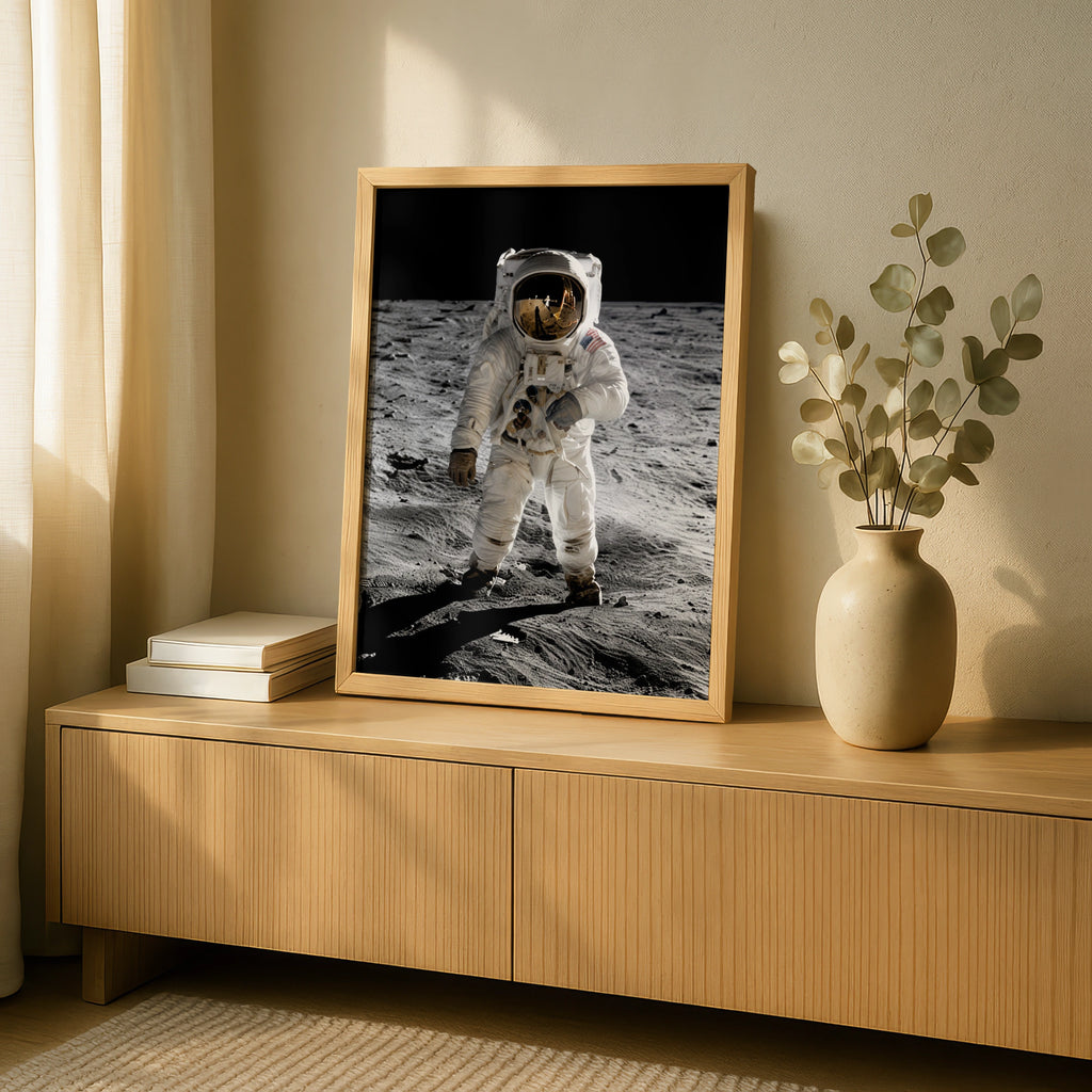 Astronaut Moon Landing Poster, Space Explorer Wall Art, NASA Lunar Print