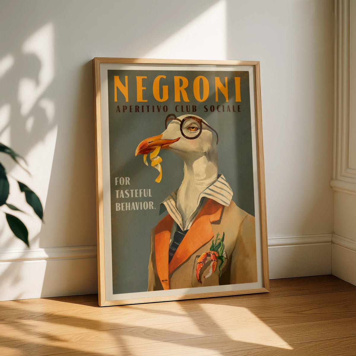 Negroni Aperitivo Seagull Poster, Vintage Cocktail Bar Wall Art, Retro Italian Print