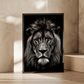 Black and White Lion Portrait Poster, Bold Wildlife Wall Art, Monochrome Big Cat Print