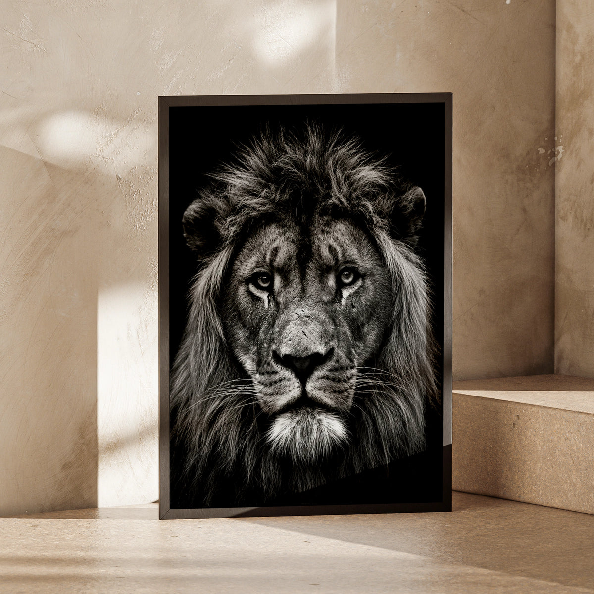 Black and White Lion Portrait Poster, Bold Wildlife Wall Art, Monochrome Big Cat Print