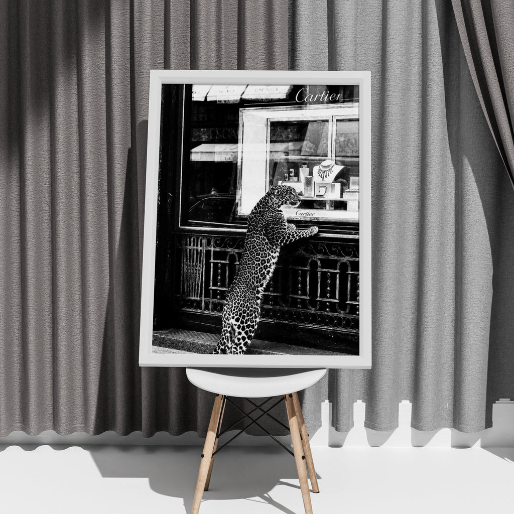 Leopard Cartier Window Poster, Black White Luxury Fashion Wall Art Print