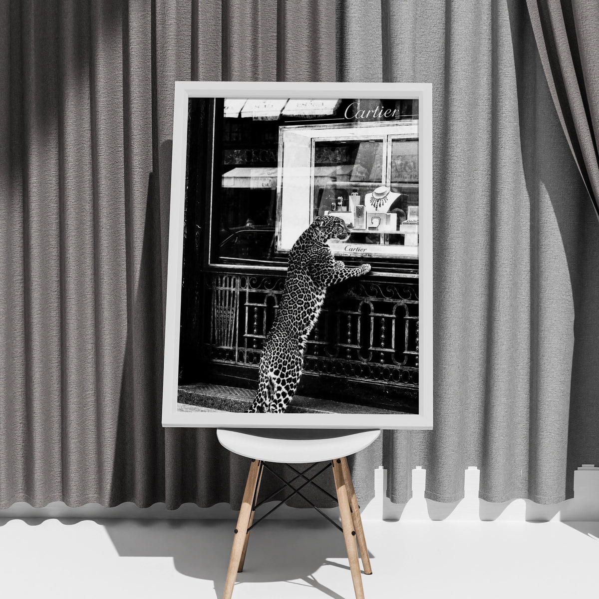 Leopard Cartier Window Poster, Black White Luxury Fashion Wall Art Print