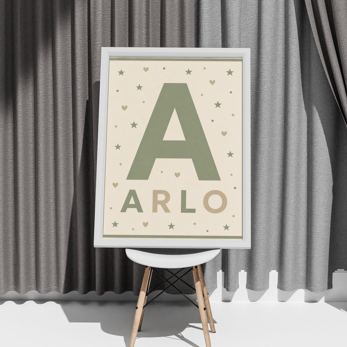 Personalized Name Print, Boys Nursery Wall Art, Initial Letter  Poster, Sage Green Kids Decor