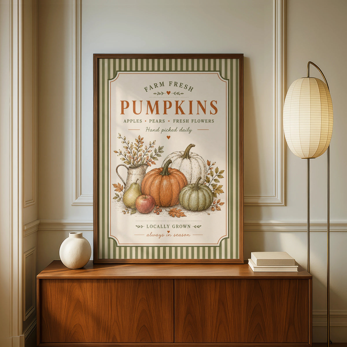 Farm Fresh Pumpkins Vintage Poster, Autumn Harvest Wall Art, Farmhouse Kitchen Print