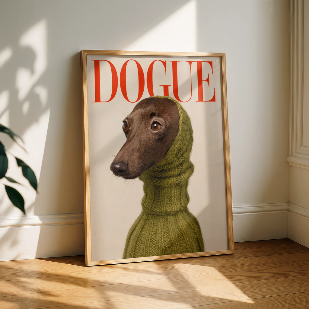 Dogue Magazine Cover Dog Poster, Funny Greyhound Wall Art, Whippet Fashion Print