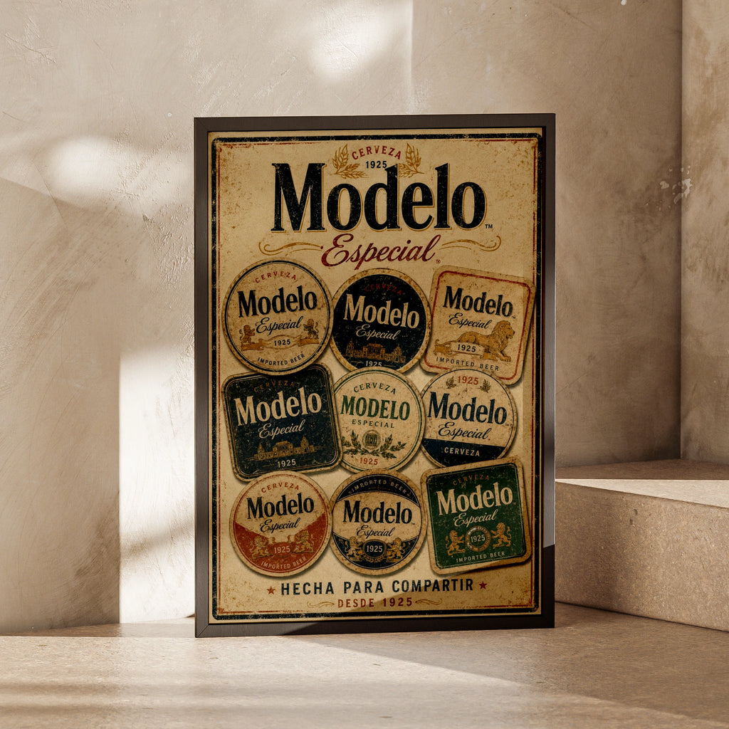 Modelo Especial Cerveza Vintage Beer Coaster Poster, Retro Bar Wall Art Print