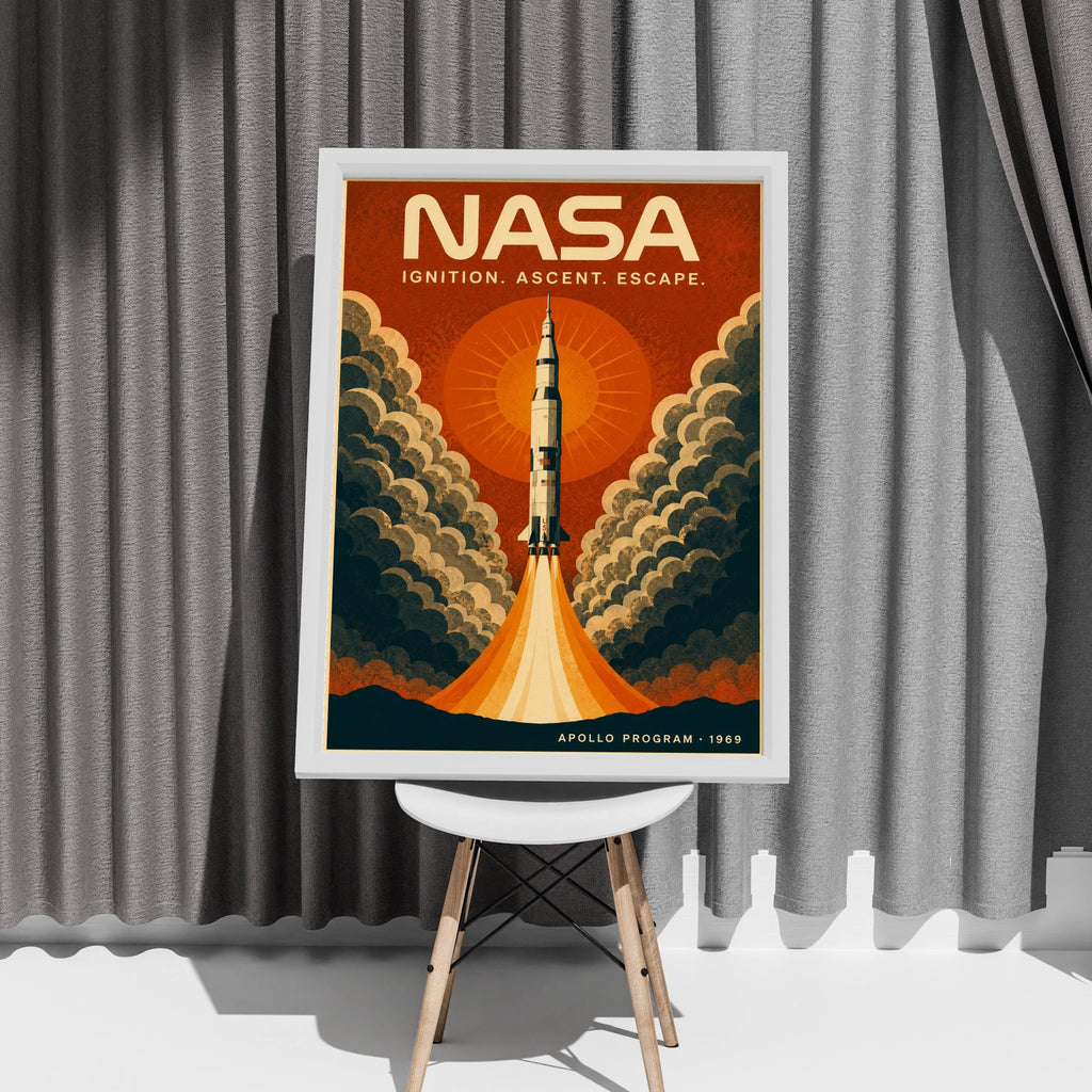 NASA Apollo Program Retro Rocket Launch Poster, Vintage Space Wall Art, 1969 Gift