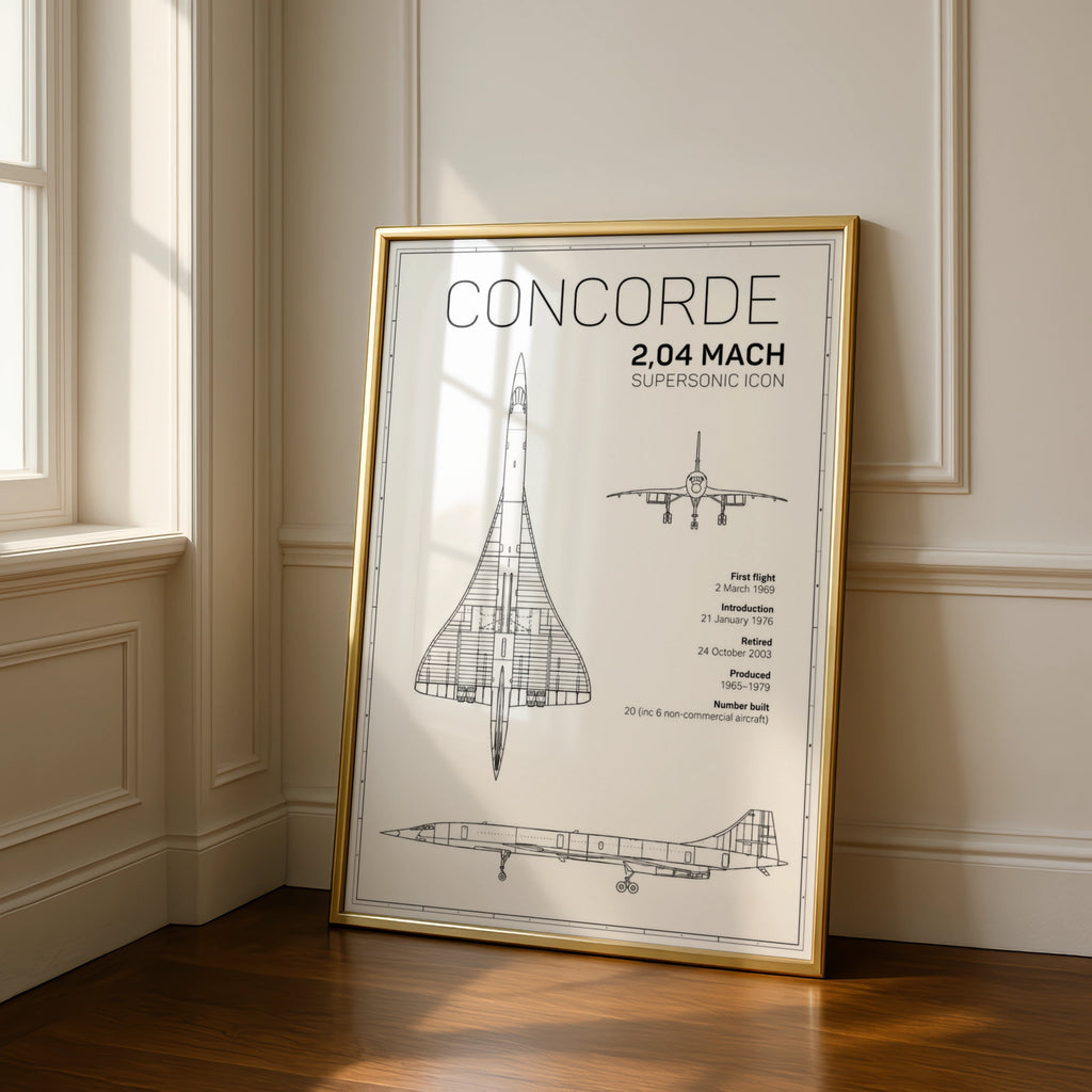 Concorde Blueprint Poster, Supersonic Aircraft Print, Aviation Wall Art Gift