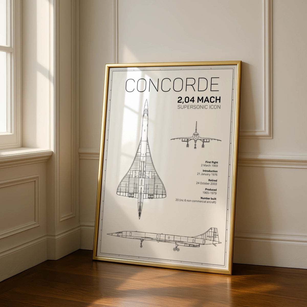 Concorde Blueprint Poster, Supersonic Aircraft Print, Aviation Wall Art Gift