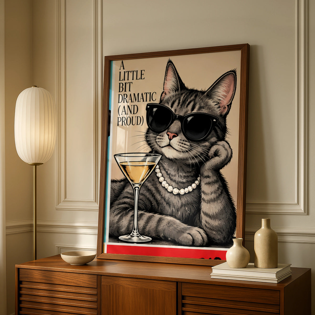 Funny Cat Poster, A Little Bit Dramatic Quote Print, Sassy Tabby Cat Wall Art Gift