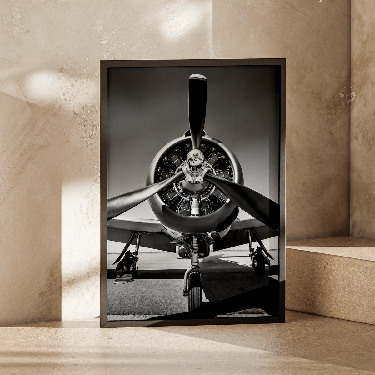 Vintage Aeroplane Propeller Poster, Black White Aircraft Print, Aviation Wall Art