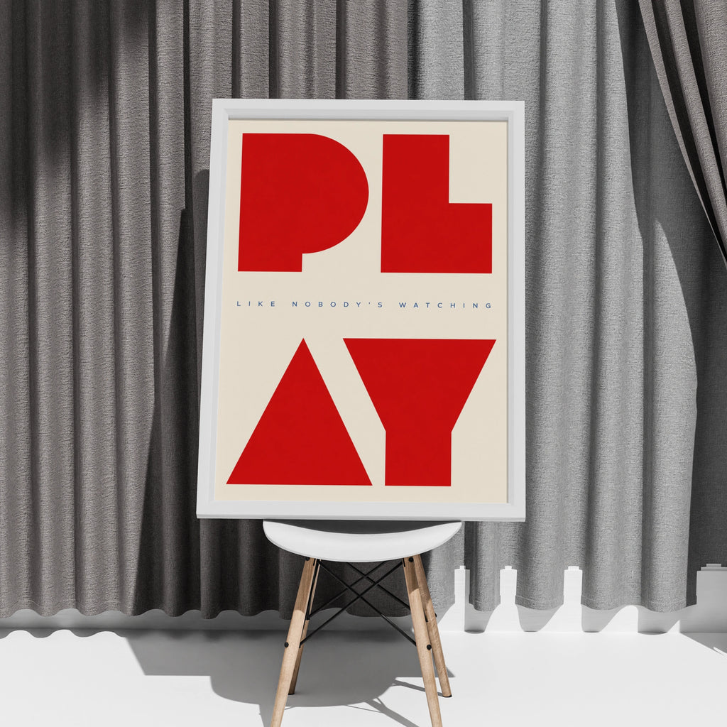 Play Like Nobody's Watching Poster, Bold Red Typography, Motivational Wall Art Print